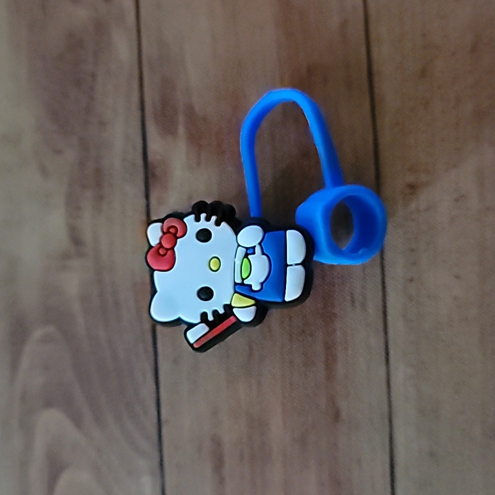 Kitty Cat with Tooth Brush Silicone 10mm/0.4 in Straw Topper Cap Accessory